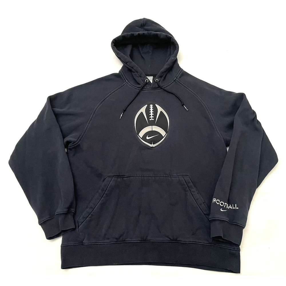 Vintage Y2K Nike Football Hoodie Medium Black Embroidered Center Swoosh